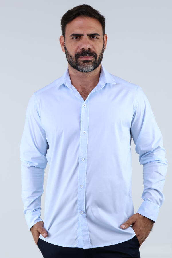 Camisa de Vestir Manga Larga Azul Cielo Slim Fit Para Hombre